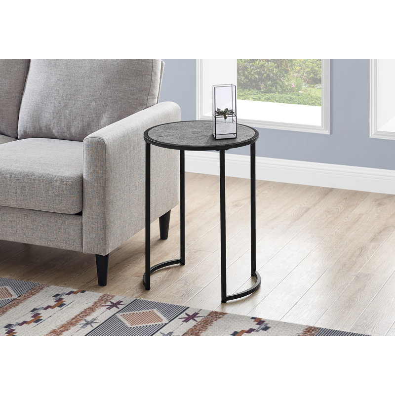 Gray Stone and Black Metal Round Accent Table