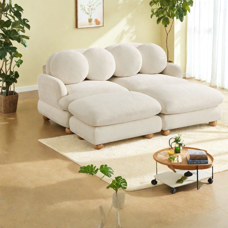 Canapé à compression, causeuse beige en chenille 68 po, salon moderne, Beige