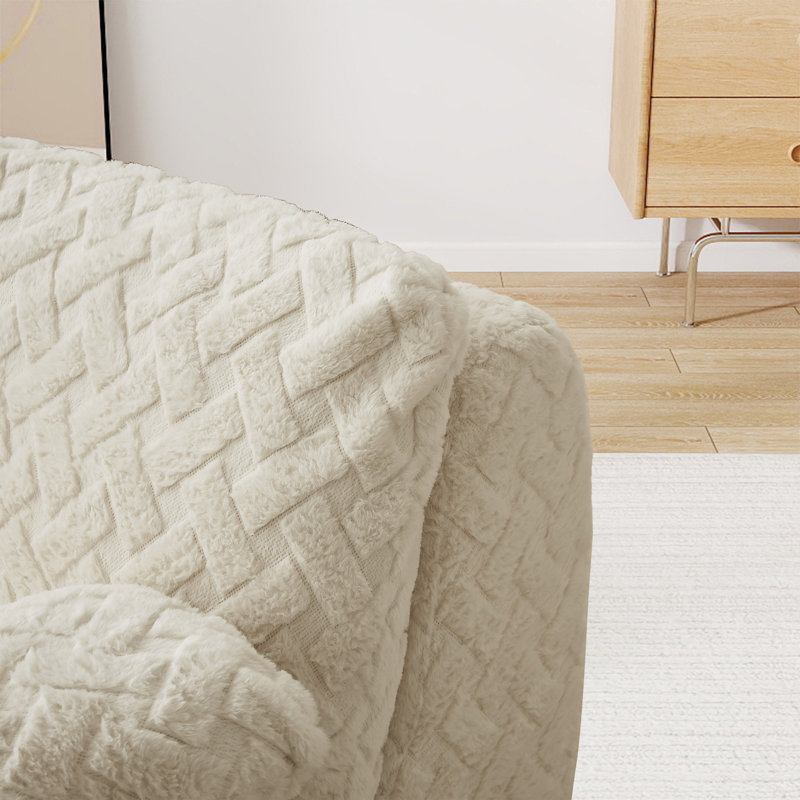 44.08" W Low Back Pillow Top Arm Swivel Accent Chair With Plush Basketweave Emobossed Fabric, White