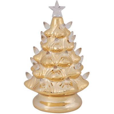 Primitives by Kathy Lighted Gold Ceramic Christmas Tree