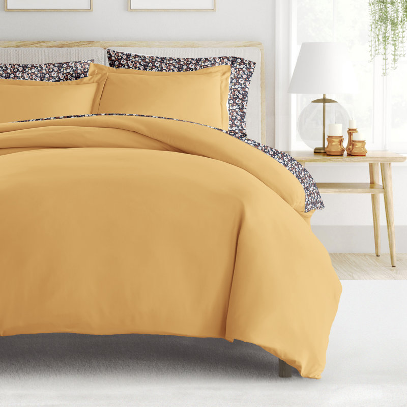 Twin Gold Floral Microfiber Bedding Bundle with Duvet Cover and Comforter