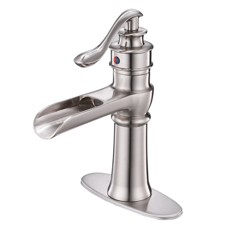 Robinet de salle de bain à simple arche et monocommande à petite arche Waterfall, Nickel brossé