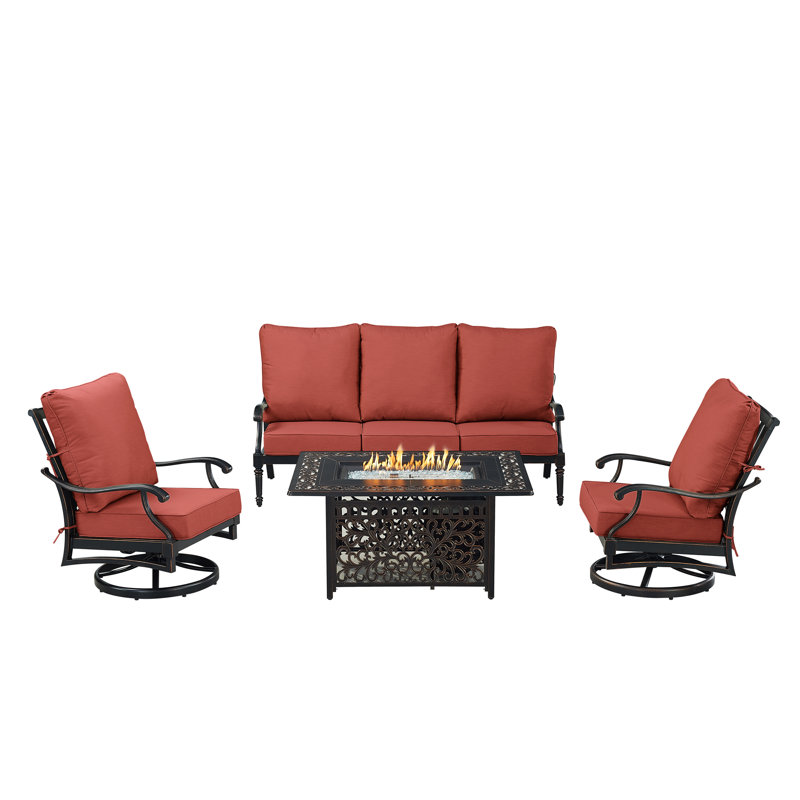 Ensemble de conversation d'extérieur pour 5 personnes avec coussins Suann, Rouge