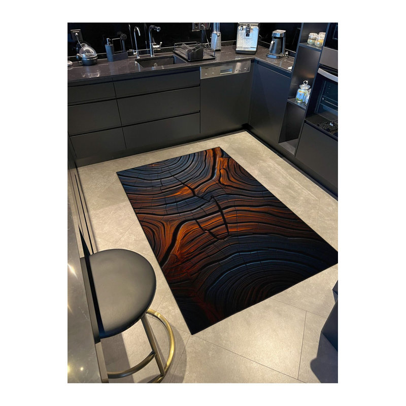 Tapis tissé à la machine avec motif de souche d'arbre lavable à la machine, Carré 3 pi 3 po