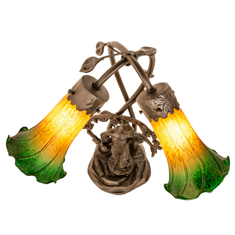 Meyda Tiffany & Stained Glass Table Lamp, Amber/Green