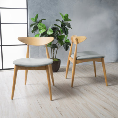 Set of 2 Mid-Century Modern Rubberwood Dining Chairs with Ergonomic Backrest & Plush Cushions