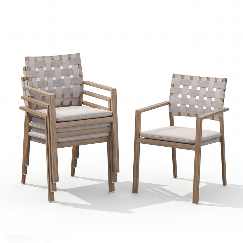 Ensemble repas d'extérieur 7 pièces avec trou pour parasol, coussins et chaises empilables Andersonville