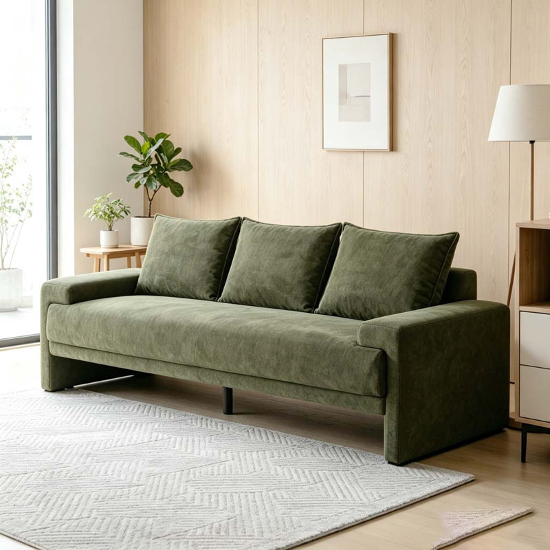 84,5 po Canapé 3 places rembourré moderne en velours, Vert