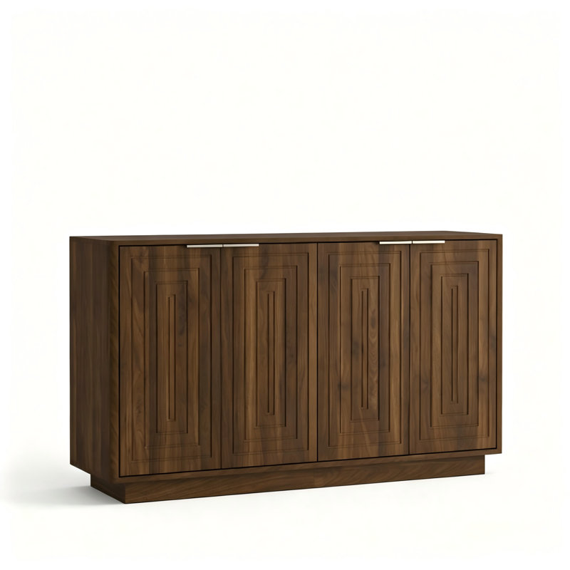 Buffet moderne avec rangement, grand buffet cannelé avec tablettes réglables, crédence, console d'appoint, 55.1, Brun