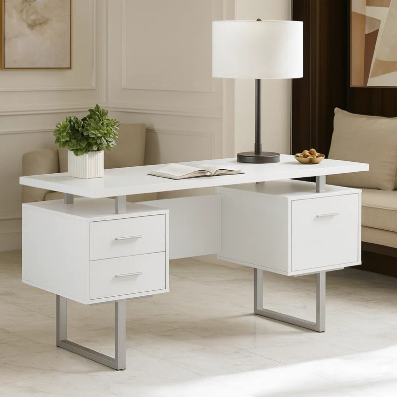 Computer Desk, White/Silver