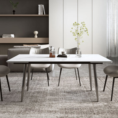 Gheorghi 62.9" to 94.4" Extendable Dining Tables for 6 to 10 - Rectangle White Dining Table