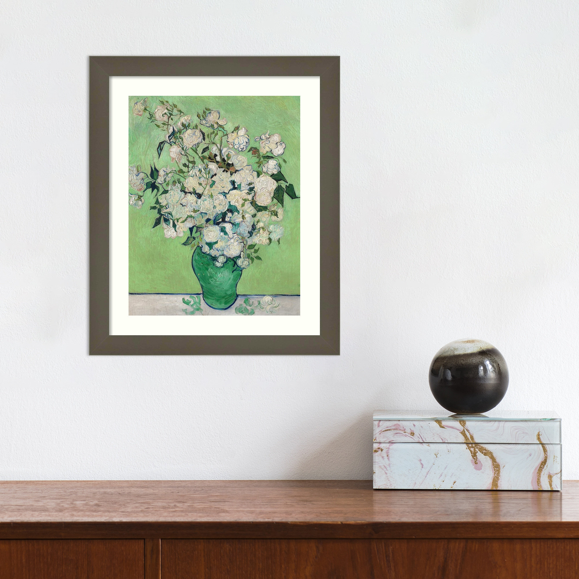 Roses by Vincent Van Gogh, Gray, 13.17" H x 11.05" W x 0.88" D