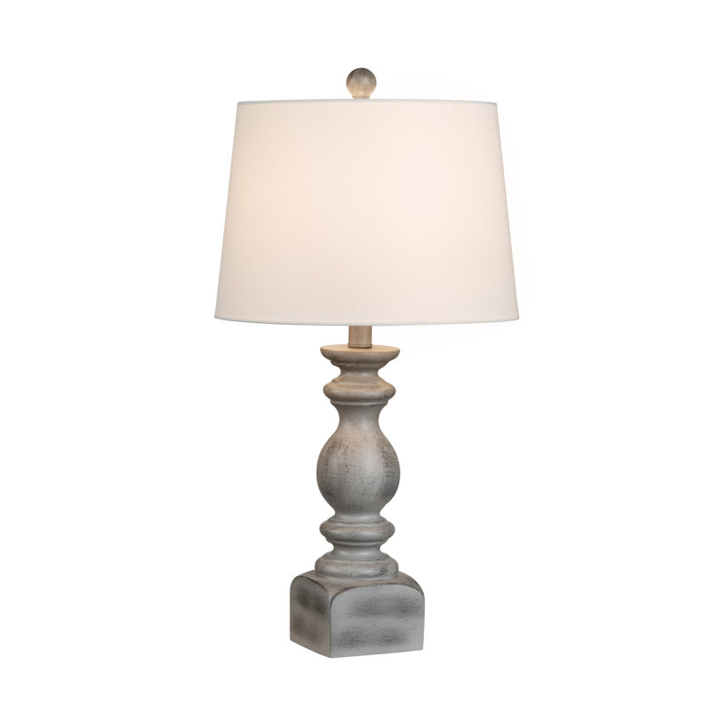 Elegant Grey Resin Table Lamp Set with White Drum Shade