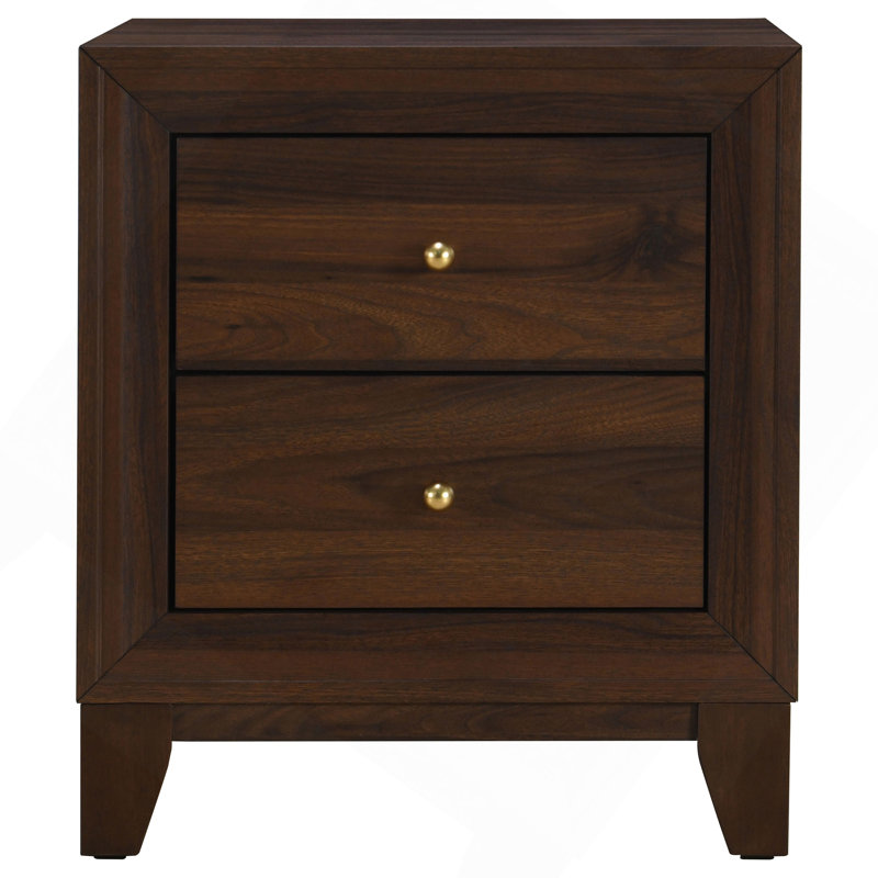 Anza Walnut 2-Drawer Nightstand Bedside Table