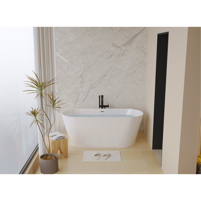Baignoire autoportante en acrylique de 55 po, baignoire autoportante, acrylique blanc brillant, bonde chromée Toe-Tap, certification Cupc