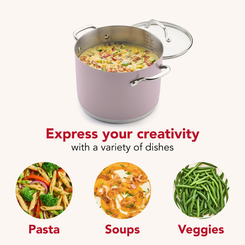 Kitchenaid Color-Finished Stainless Steel 3-Ply Base Cookware Set, 11-Piece, Agave, Purple