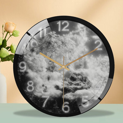 Clock-Numbers-Over-Cloudscape Art - 12'' Modern Glass Wall Clock
