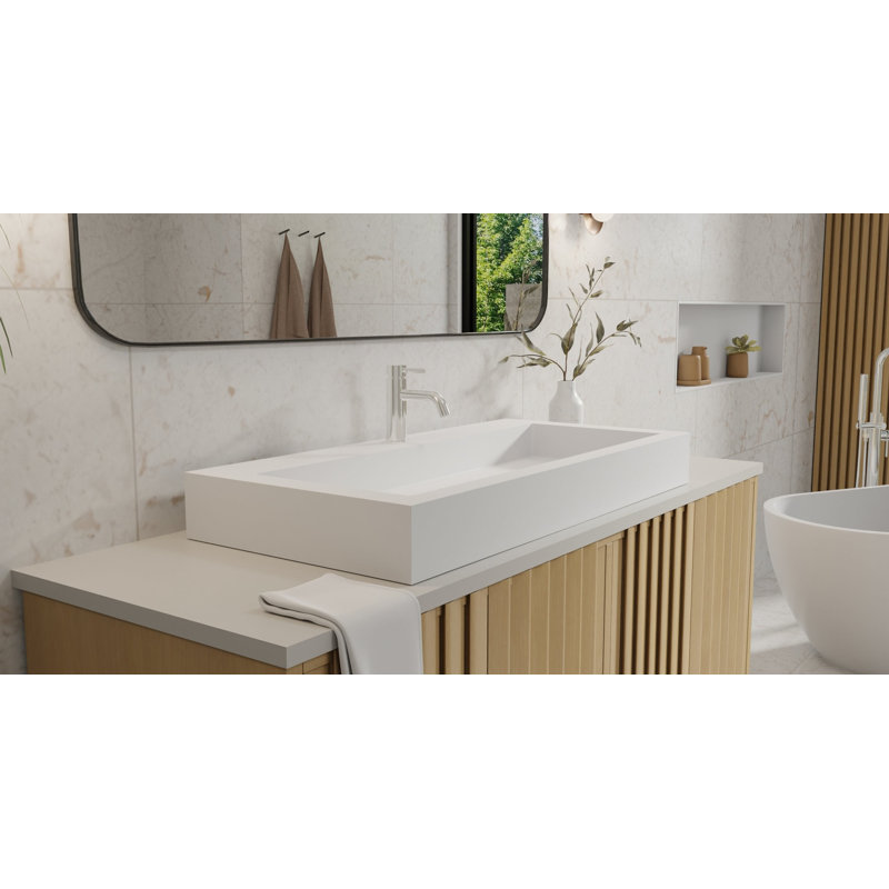 Lavabo de salle de bain vasque rectangulaire en résine blanc mat 39,3 "x 18,8" Badeloft WB-05-XL-M, Blanc mat
