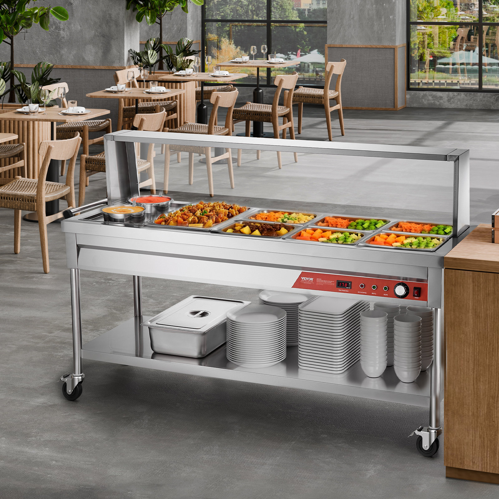 The Party Aisle™ Commercial Food Warmer 7 Pans + 2 Pots Steam Table ...