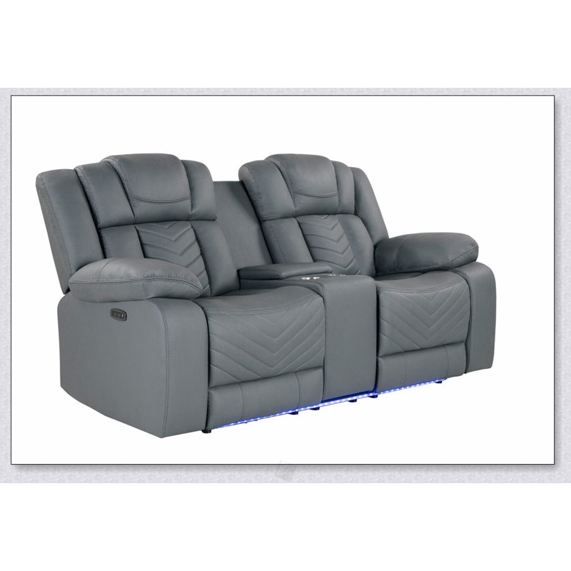Causeuse inclinable Power Console avec lumières DEL, porte-gobelets, table et prise rabattables, tissu en polyester doux