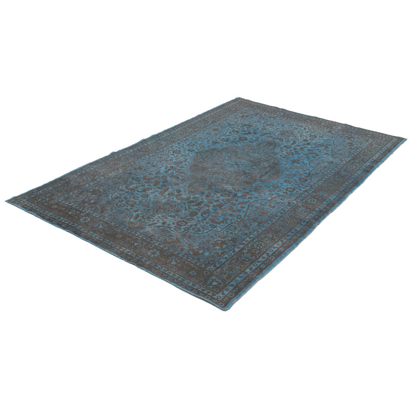 Tapis bleu unique en laine noué à la main Kosak de style années 1990 de 6 pi 9 po x 11 pi 1 po Kristy
