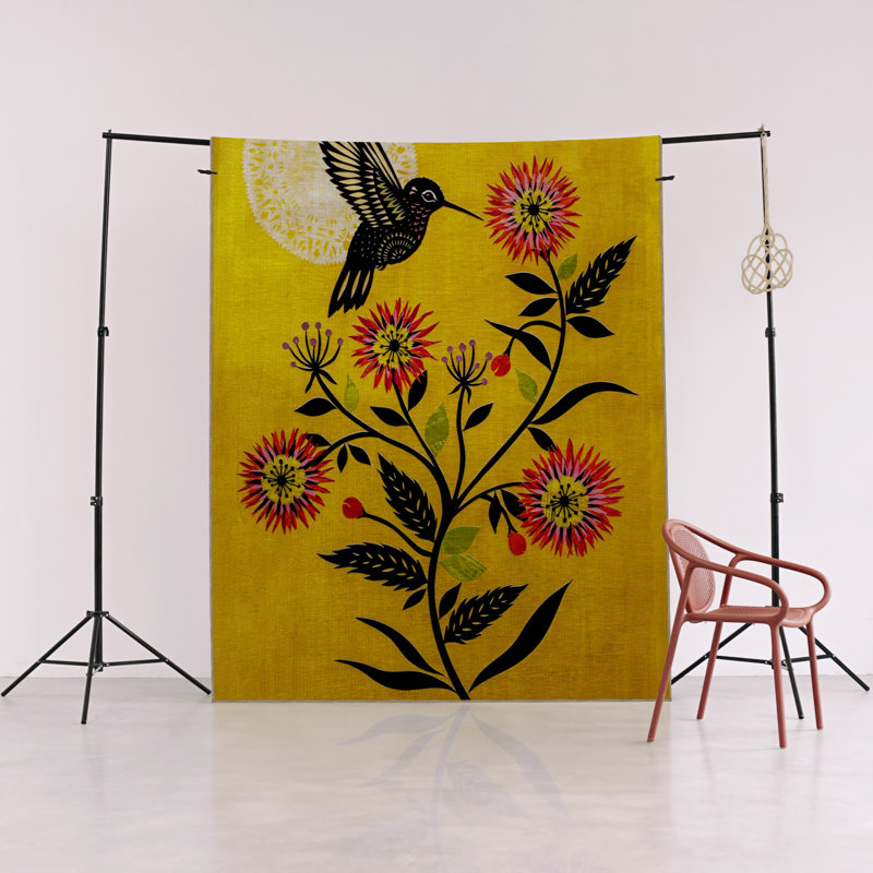 Tapis décoratif moderne jaune et jaune, Rectangle 4 pi 7 po x 6 pi 7 po