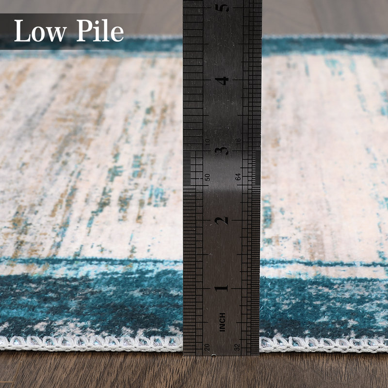 Machine Washable Rugs Bordered Modern Non-Slip Low Pile Rubber Backing Indoor Area Rug for Living Room Bedroom Kitchen Dining Room