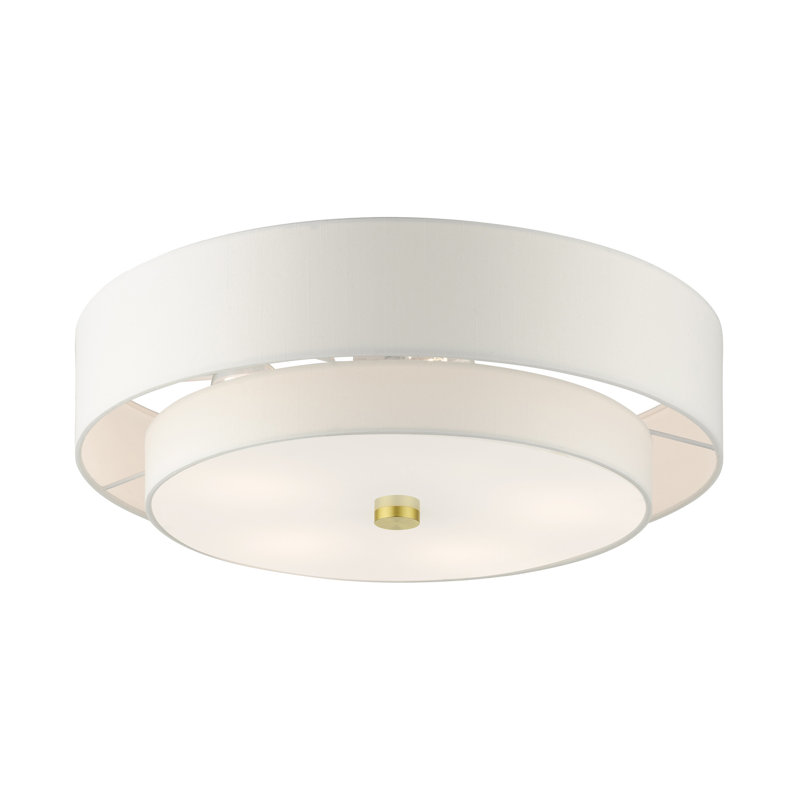 Flaire Linen Blend Semi Flush Mount, Off-White, Satin Brass