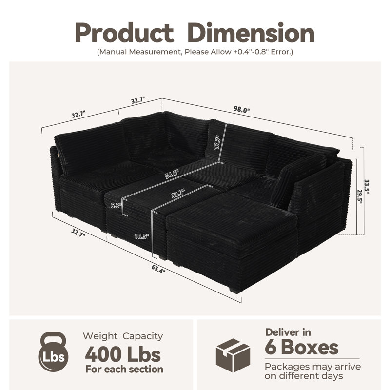6-piece Modular Sectional Sofa With Ottoman, Deep Seat Cloud Couch For Living Room & Bedroom, Easy To Assemble, Soft Upholstered Modern U&l-shaped Sofa