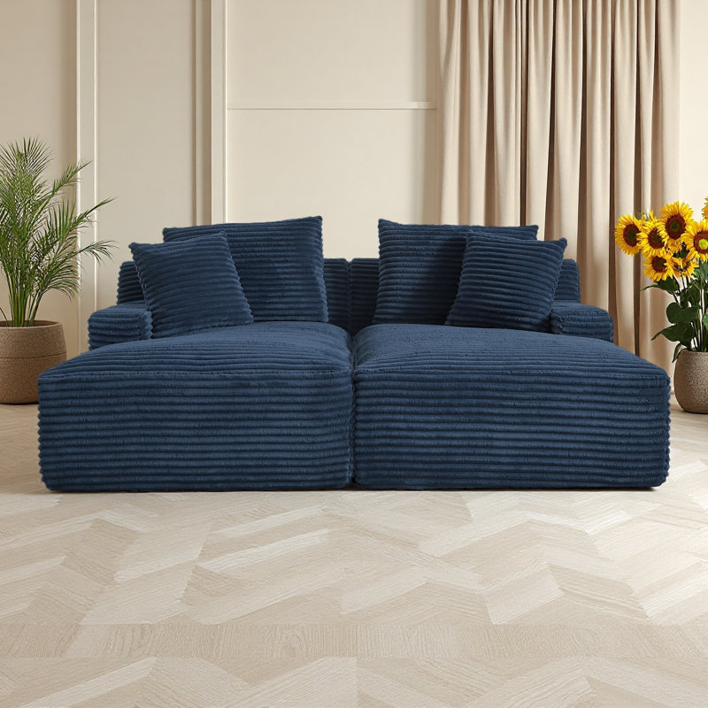 Très grand méridienne Mercer41, H 34 po x l 71 po x L 62 po, Bleu