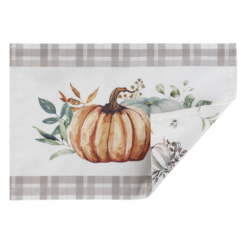 Grateful Patch Fall Pumpkin Pattern Fabric Placemats Set of 4