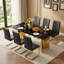 Table de salle à manger rectangulaire moderne en faux marbre avec 6 chaises en porte-à-faux noires-536746396