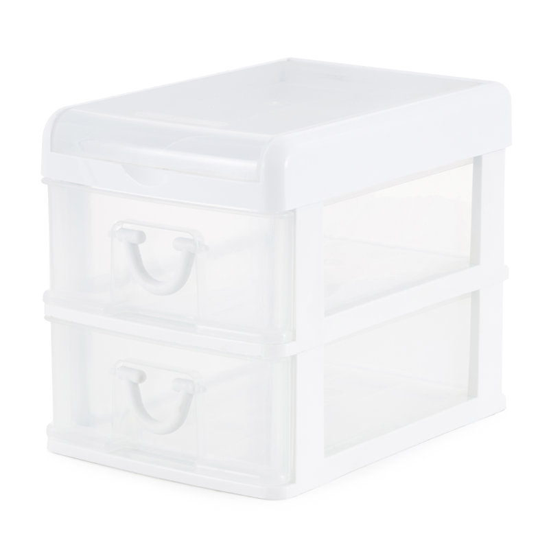 Gracious Living Mini 2 Drawer Desk Organizer With Organizational Flip Top, White