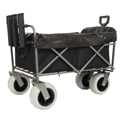 Chariot de pêche avec porte-cannes, chariot de plage avec grandes roues pour le sable, capacité de 500 lb - Chariot tout terrain à structure en acier avec pneus pneumatiques de 9 po, sangle avec sac multiusage, noir