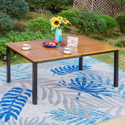 Rectangular Iron Outdoor with Umbrella Hole Dining Table - 152.4 cm W 91.4 cm D