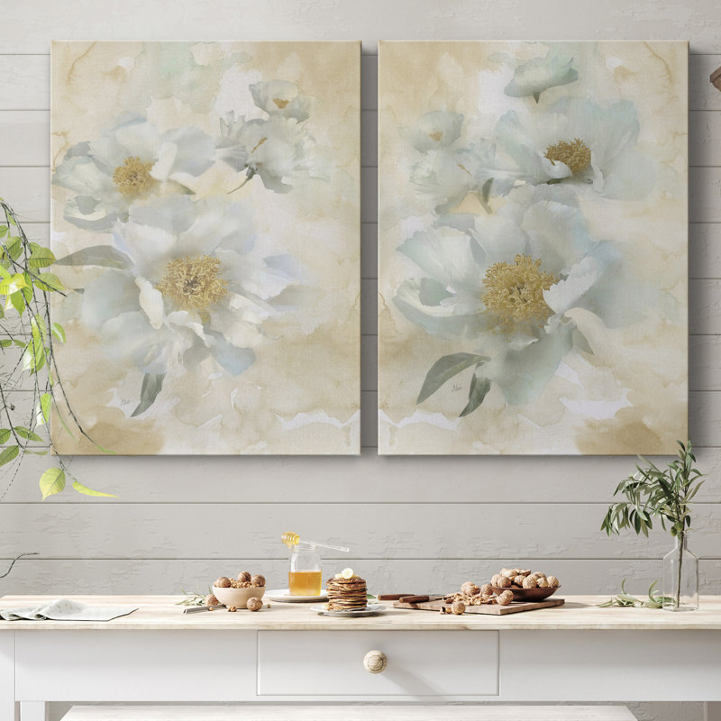 Douces pivoines I - ensemble de 2 reproductions d'art, Pas de tapis, H 32 po x l 48 po x P 1 po, Toile tendue