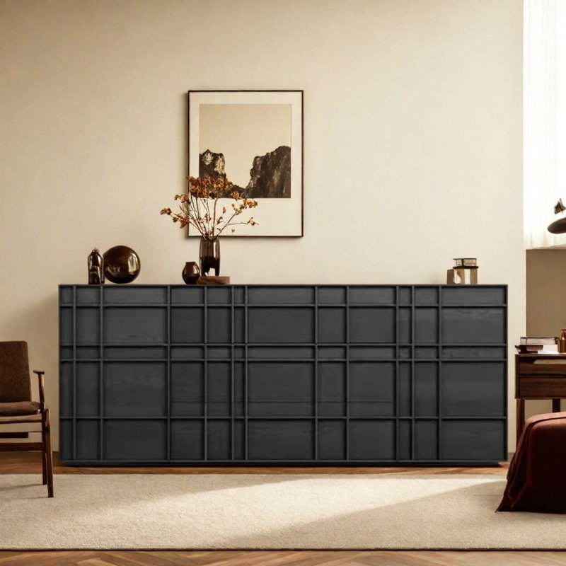 Buffet rétro et sophistiqué, Noir, H 35,43 po x L 59,06 po x l 15,75 po