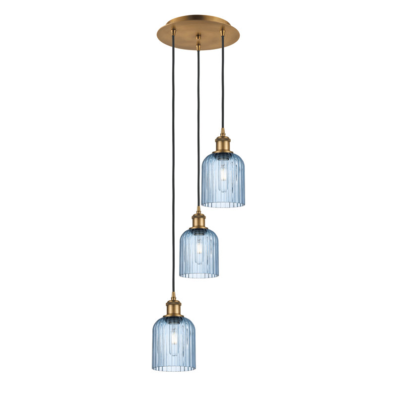 Luminaire suspendu en grappe à 3 lumières Fiennes, Bleu princesse, Laiton brossé
