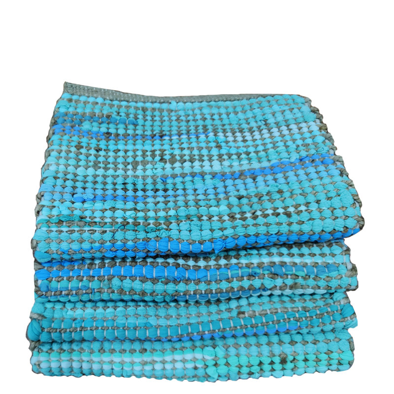 Jute, Cotton Rag Rug Woven Rectangle, Turquoise