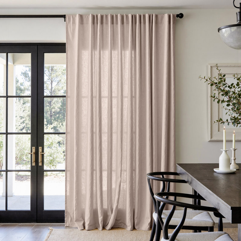 Linen Blend Extra Wide Curtain for Living Room, Rustic Farmhouse Light Filtering Room Divider, Single Panel for Bedroom Windows