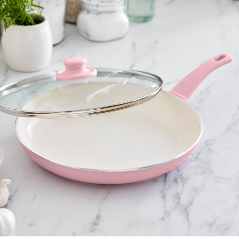 Poêle à frire en céramique antiadhésive de 12 po GreenLife Soft Grip, sans PFAS, lavable au lave-vaisselle, Rose