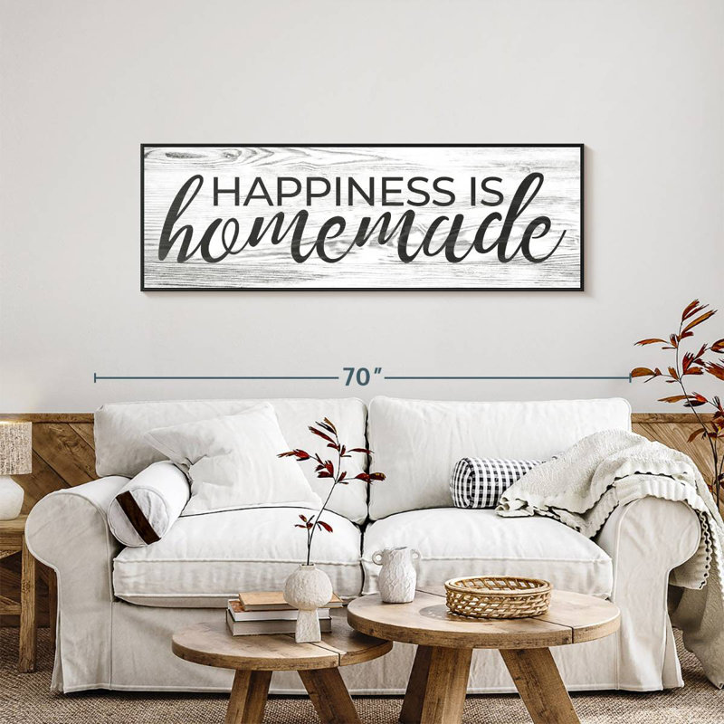 Plaque murale «Happiness Is Hommade» II, 57 po x 19 po, Cadre flottant noir