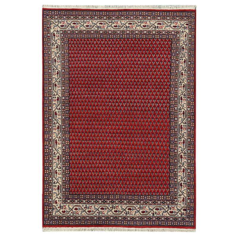 Tapis rouge / gris en laine noué à la main Indo Indo, Rectangle 4 pi 7 po x 6 pi 7 po