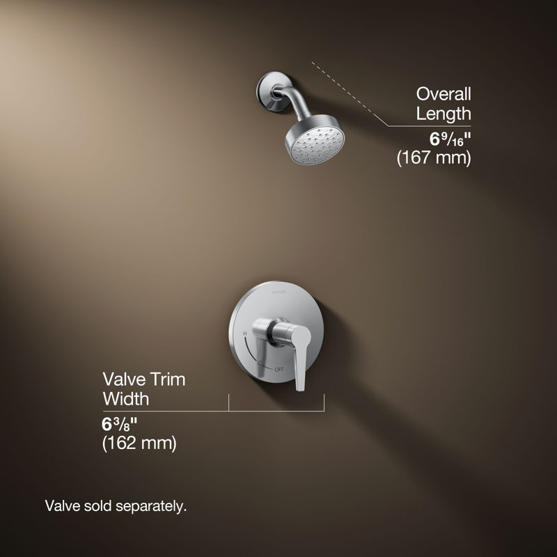 Kohler Pitch Rite-Temp Shower Trim Kit With 1.75 GPM Water-Saving Single-Function Showerhead, Single Spray Setting