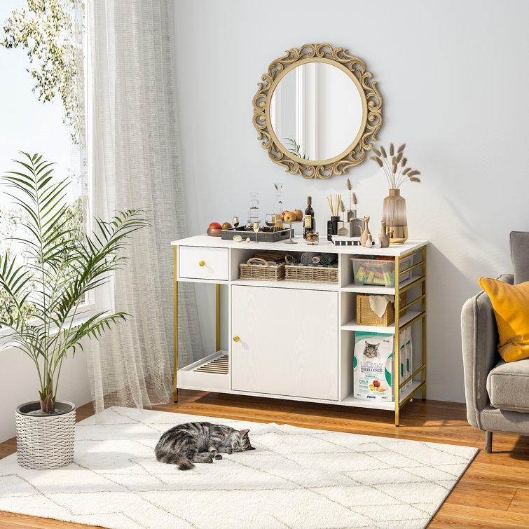 Cat Litter Box Enclosure Furniture With Litter Catcher