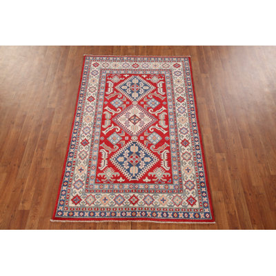 Geometric Red Kazak Oriental Rug 4x6