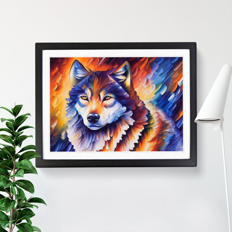 XH1022-10269X Wolf Painting Vol.4 Abstract - Single Picture Frame Print, Black Framed, 46cm H x 64cm W x 2cm D
