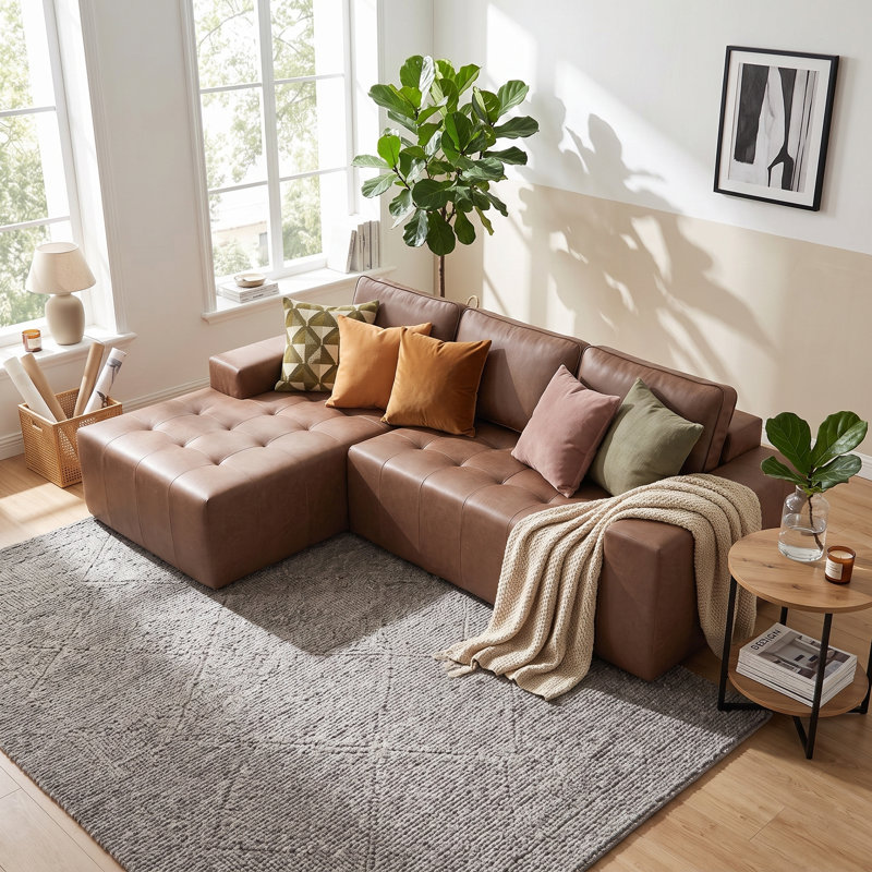 Faux Leather L-Shaped Sectional Left Hand Facing, Dark Brown