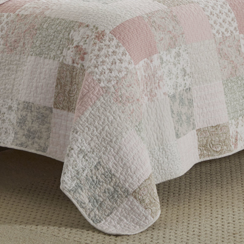 Celina Full Cotton Reversible Pink Patchwork Quilt Set