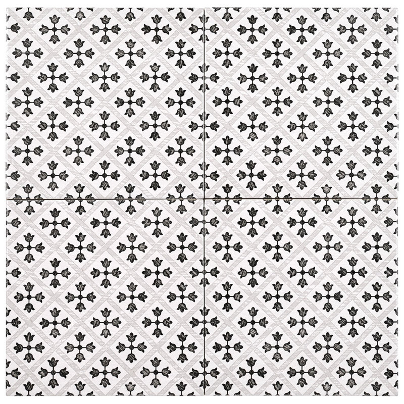 Republique 7.5-in. Encaustic /Patterned Square Matte/Satin Porcelain Floor & Wall Tile, Sovereign